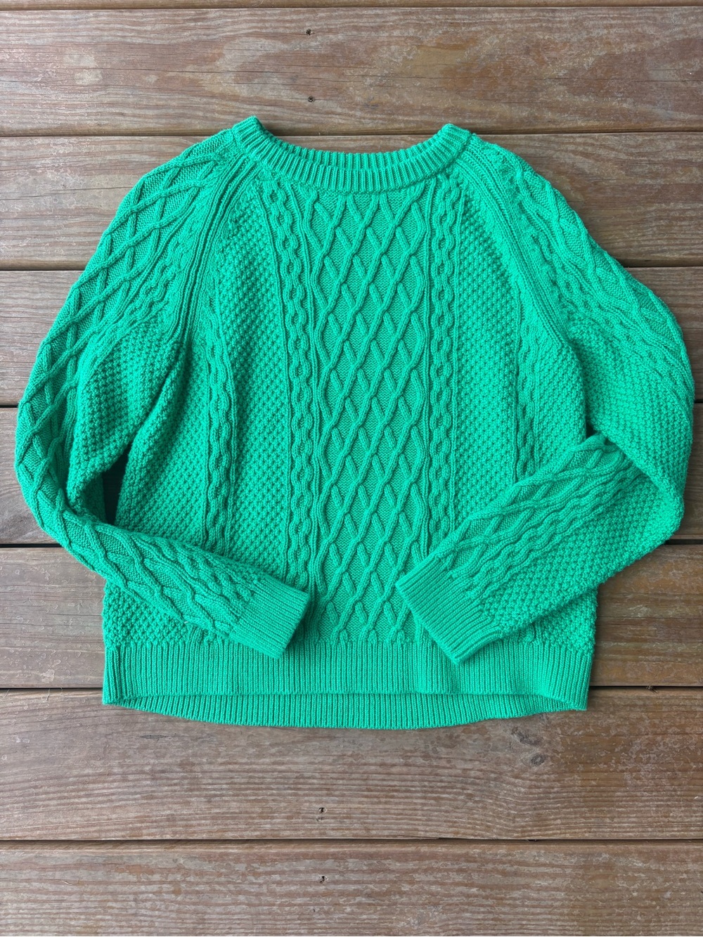 J. Crew Emerald Green Cable Knit Scoop Sweater